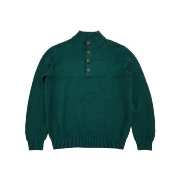 IZOD Men's Green 1/4 Button-up Mockneck Long Sleeve Cotton  Sweater Size L - Picture 1 of 9